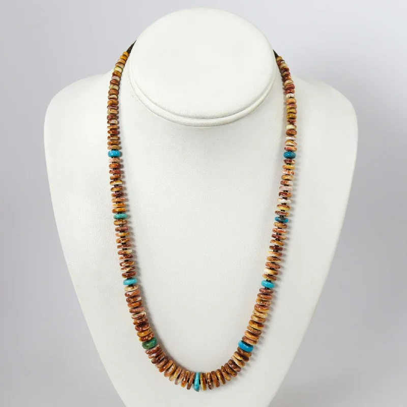 Women's charm necklaces-Spiny Oyster Shell and Turquoise Necklace