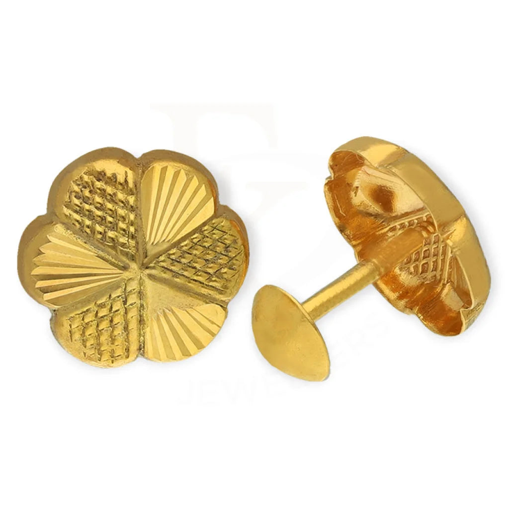 Luxury women's earrings-Gold Flower Shaped Second Stud Earrings 18KT - FKJERN18K3144