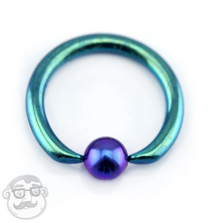 Women's Christmas rings-Teal & Blurple Niobium Captive Ring