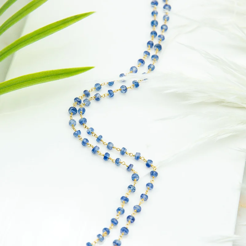 Women's silver necklaces-Blue Sapphire Long Necklace