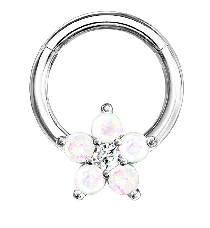 Women's everyday rings-Opalite Glitz Flower Hinged Segment Ring