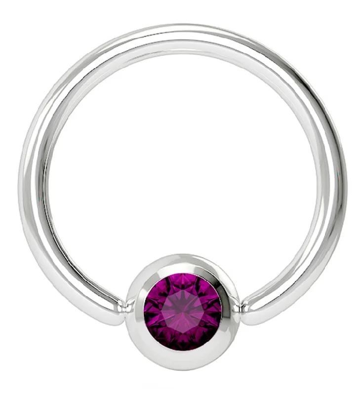 Women's ruby rings-Purple Gem Stainless Steel Captive Ring