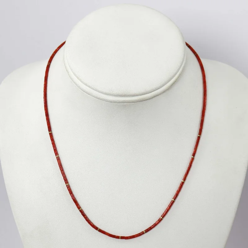 Women's birthday gift necklaces-Coral Heishi Necklace