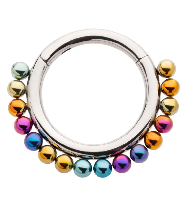 Women's sustainable rings-Rainbow Anodized Bead Titanium Hinged Segment Ring