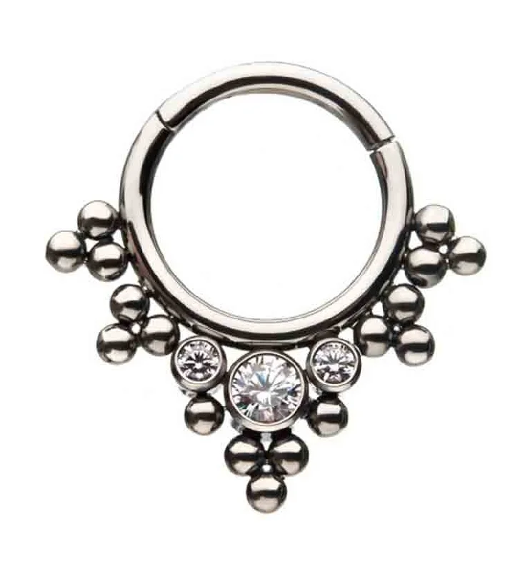 Women's family rings-Titanium Hinged Ancillary Cluster Segment Ring