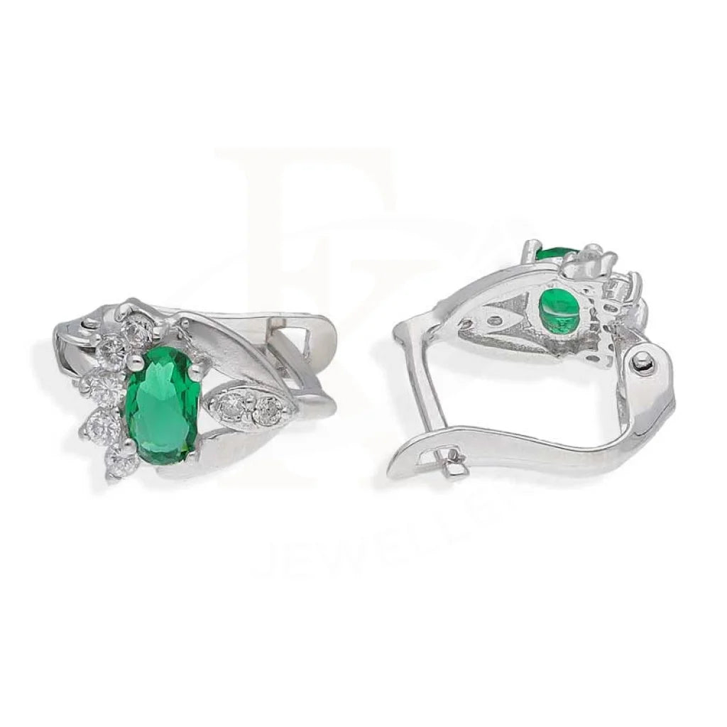 Women's statement earrings-Sterling Silver 925 Oval Shaped Green Solitaire Clip Earrings - FKJERNSL2875