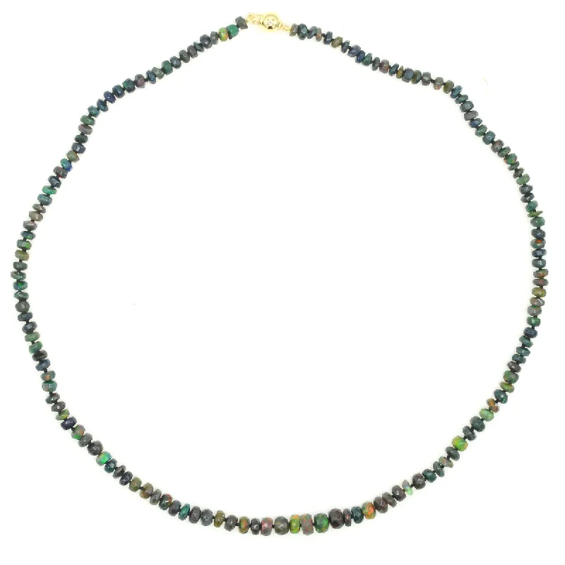 Women's titanium necklaces-Beaded Mini Ethiopian Opal Necklace - Black with Rainbow Flashes