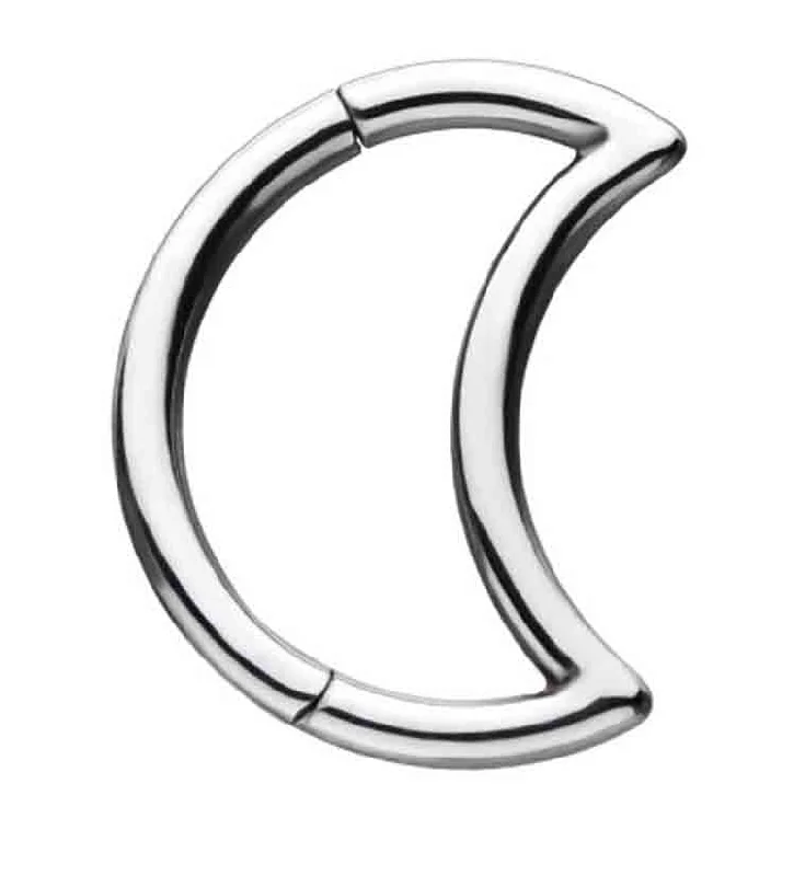 Women's photo rings-Titanium Crescent Moon Hinged Segment Ring