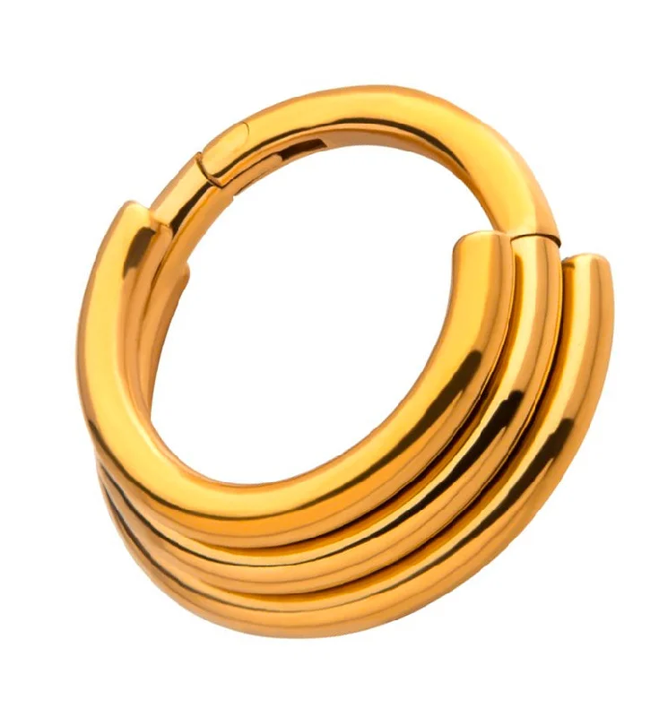 Women's zodiac rings-24kt Gold PVD Titanium Triple Layered Hinged Segment Ring