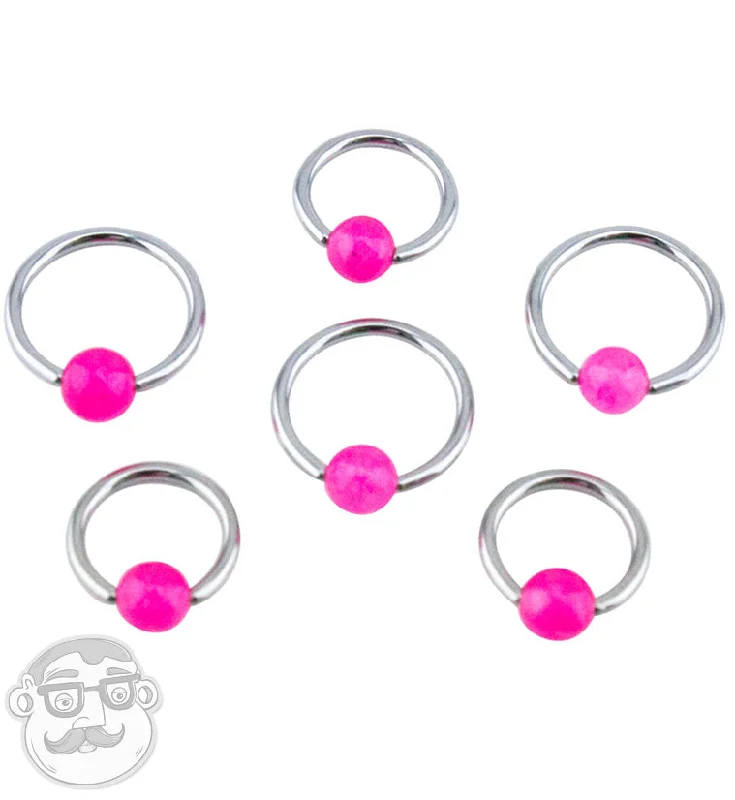 Women's luxury brand rings-Rose Quartz Stainless Steel Captive Ring