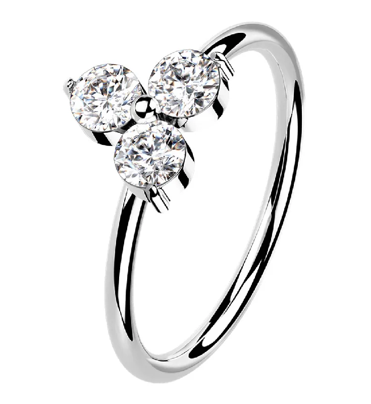 Custom women's rings-14kt White Gold Trinity Clear CZ Hoop Ring