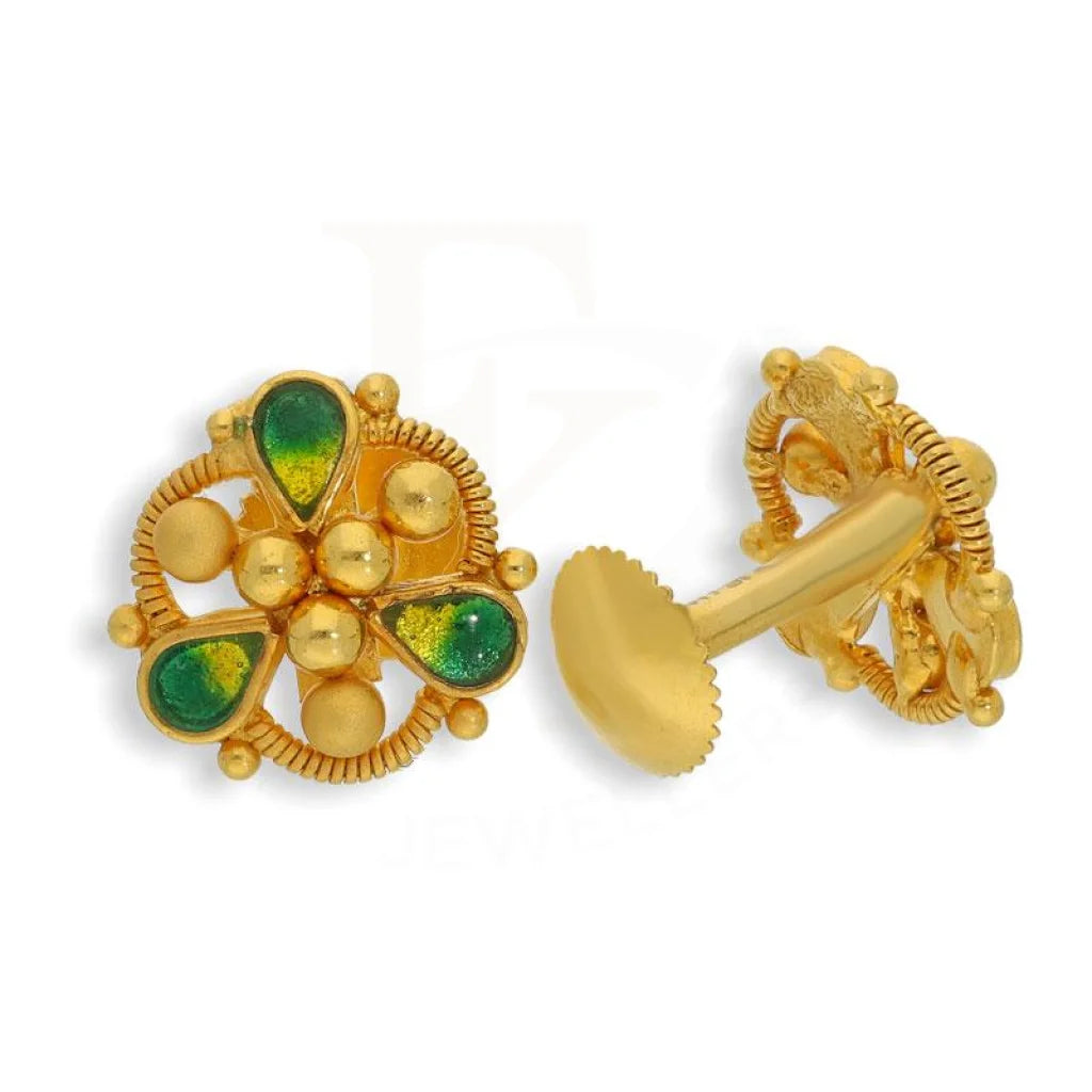 Women's Valentine's Day earrings-Gold Flower Shaped Stud Earrings 22KT - FKJERN22K1972