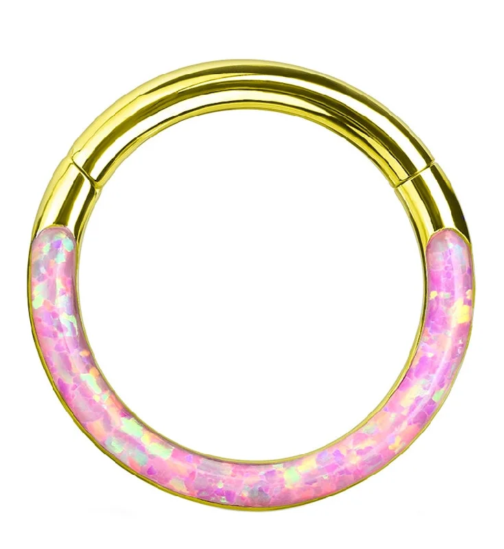 Women's luxury brand rings-Gold PVD Pink Opalite Frontal Hinged Segment Ring