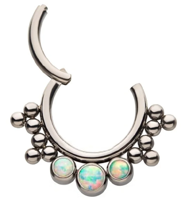 Trendy women's rings-Cluster Beaded Triple Opalite Titanium Hinged Segment Ring