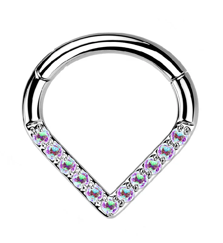 Women's seasonal rings-V-Shaped Aurora CZ Titanium Hinged Segment Ring