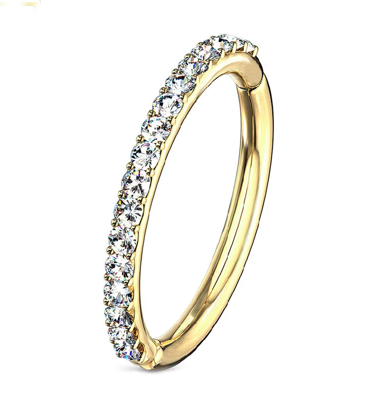 Women's personalized rings-14kt Gold CZ Edge Hinged Segment Ring