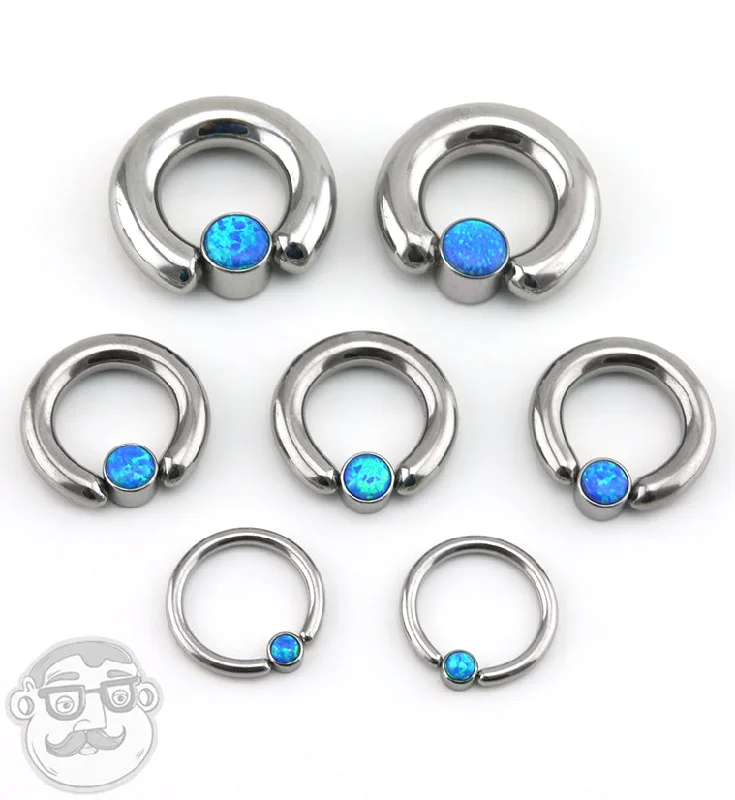 Women's celestial rings-Blue Opalite Flat Disk Captive Ring