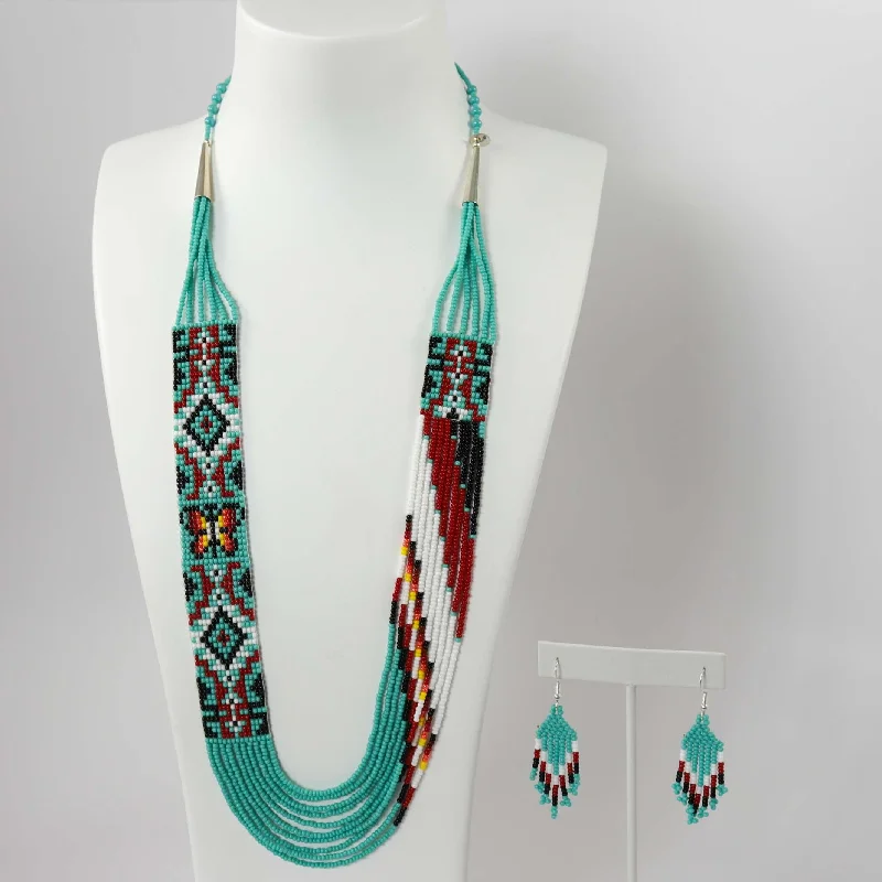 Women's emerald necklaces-Beaded Necklace and Earring Set