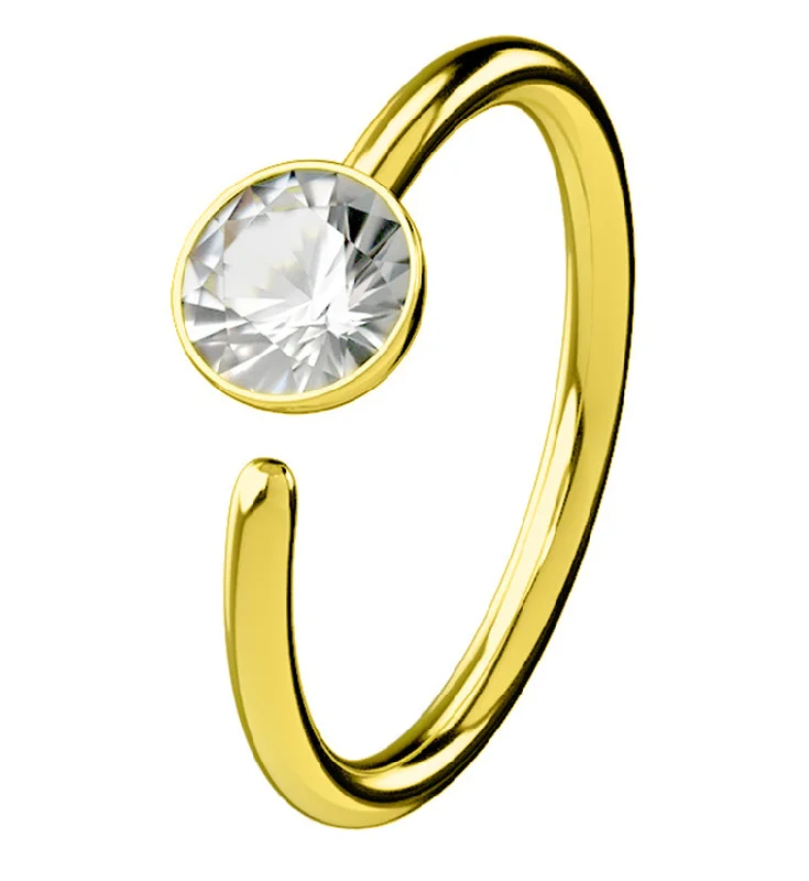 Women's silver rings-20G Gold PVD Steel CZ Gem Seamless Ring Hoop