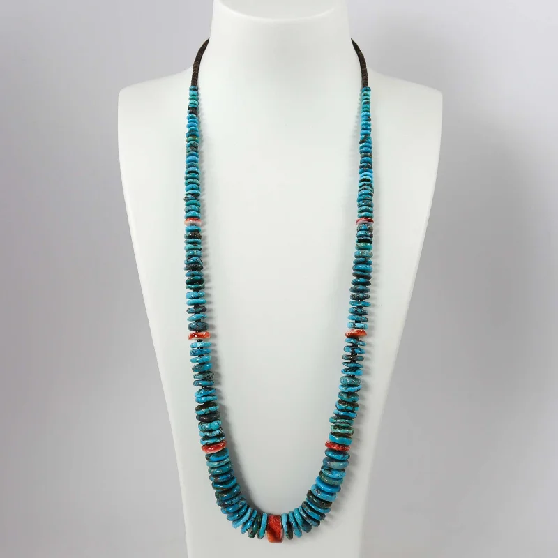 Women's Valentine's Day necklaces-Turquoise and Spiny Oyster Necklace