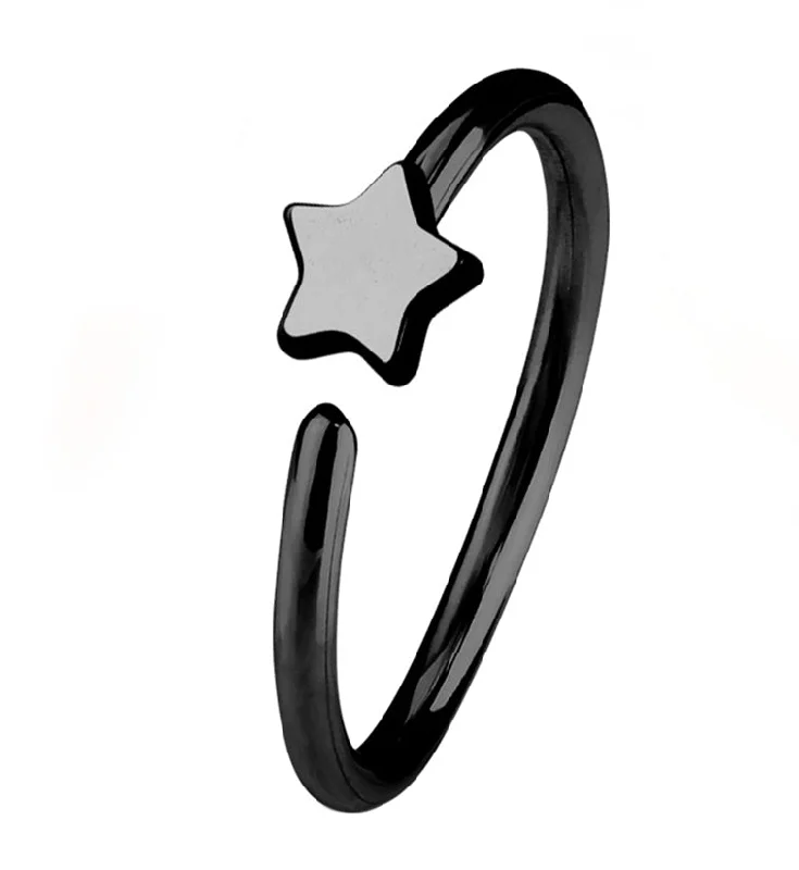 Women's formal rings-20G Star Black PVD Steel Nose Ring Hoop