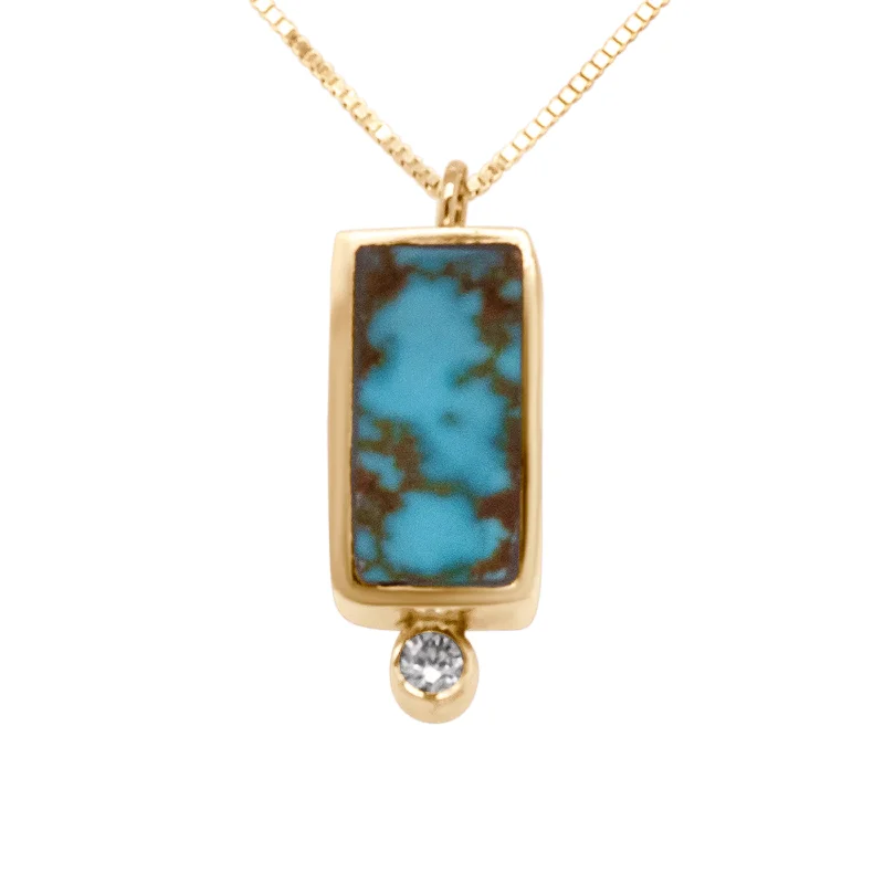 Women's birthstone necklaces-Turquoise Geo Rectangle Necklace