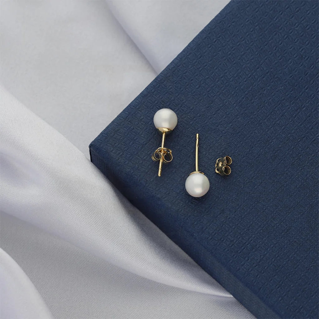 Women's charm earrings-Gold Pearl Stud Earrings 18KT - FKJERN18K5219