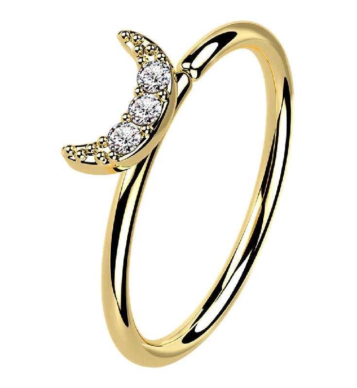 Women's exclusive rings-14kt Gold Half Moon Clear CZ Hoop Ring