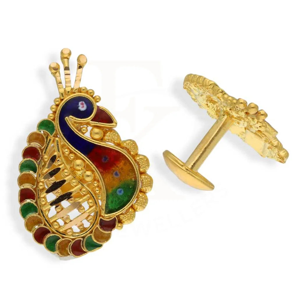 Women's holiday earrings-Gold Peacock Stud Earrings 22KT - FKJERN22K3003