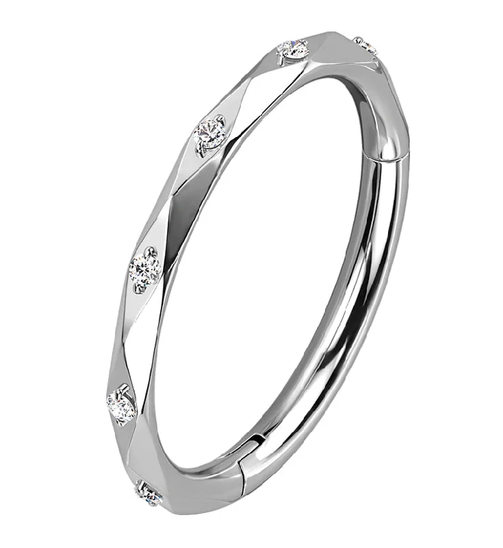 Women's elegant rings-Facet CZ Titanium Hinged Segment Ring