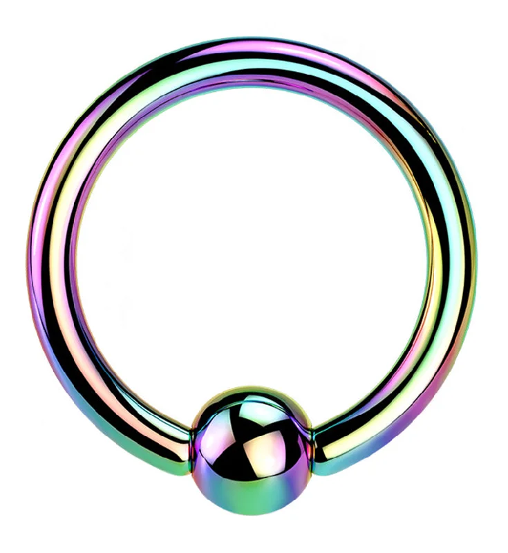 Women's jade rings-Rainbow PVD Titanium Captive Bead Ring