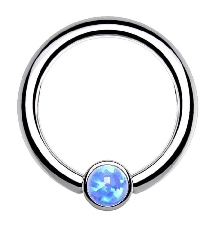 Women's ethical rings-Blue Opalite Titanium Captive Ring