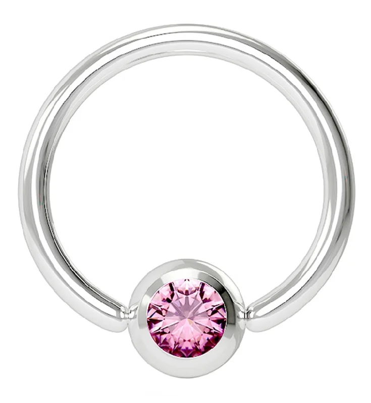 Women's gold-plated rings-Pink Gem Stainless Steel Captive Ring