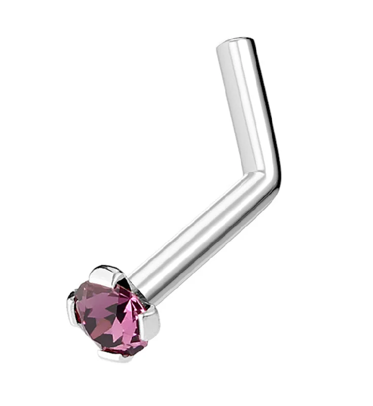 Women's Mother's Day rings-Purple CZ Gem Top L Bend Nose Ring