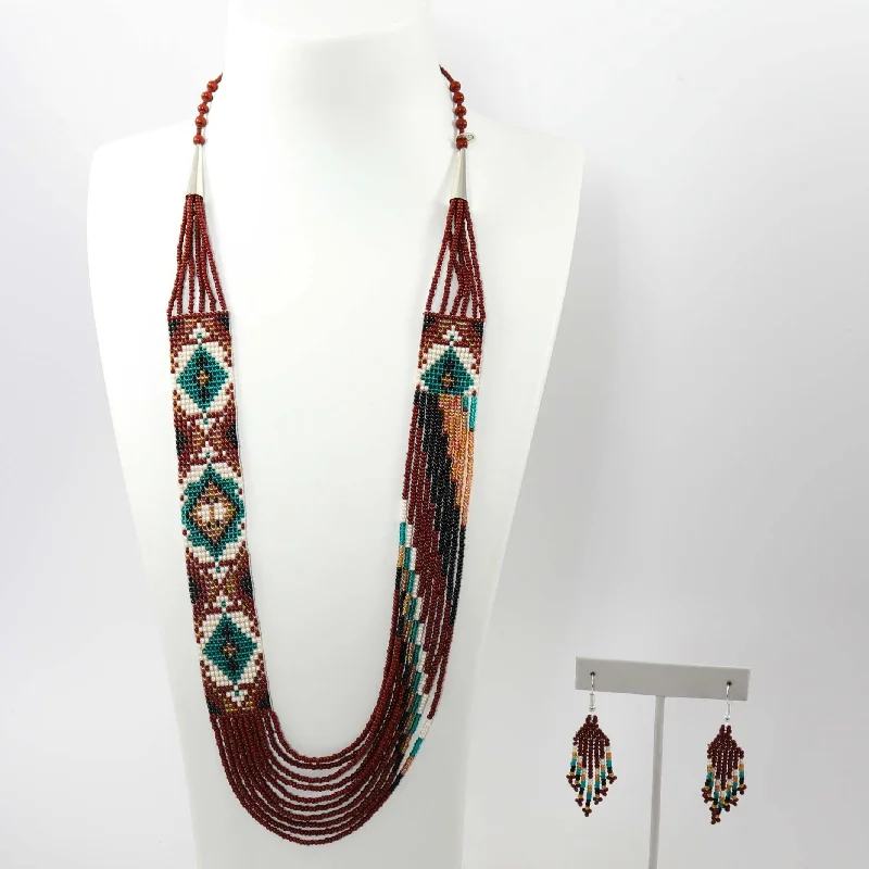 Women's graduation necklaces-Beaded Necklace and Earring Set