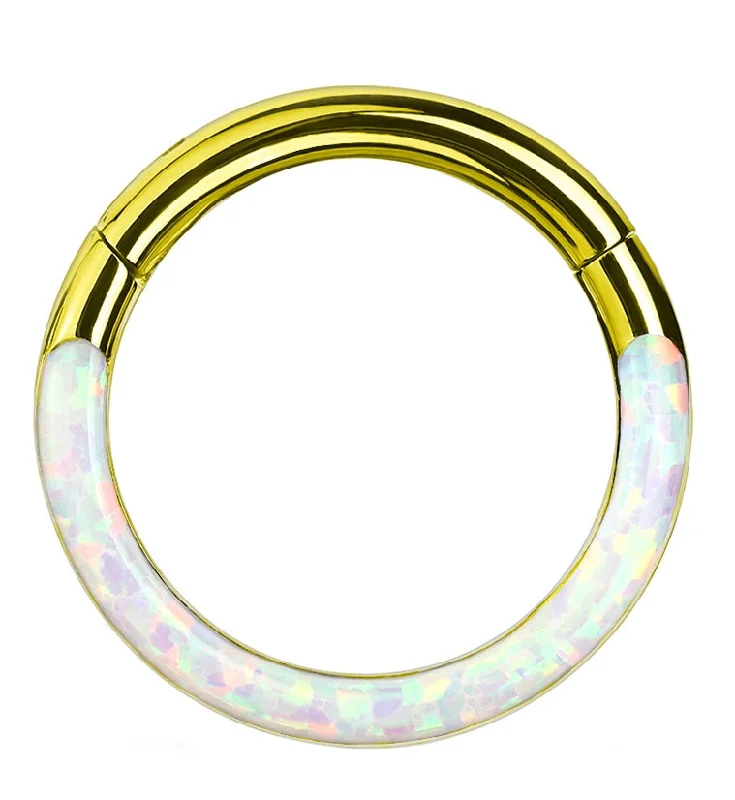 Women's sun rings-Gold PVD Opalite Frontal Hinged Segment Ring