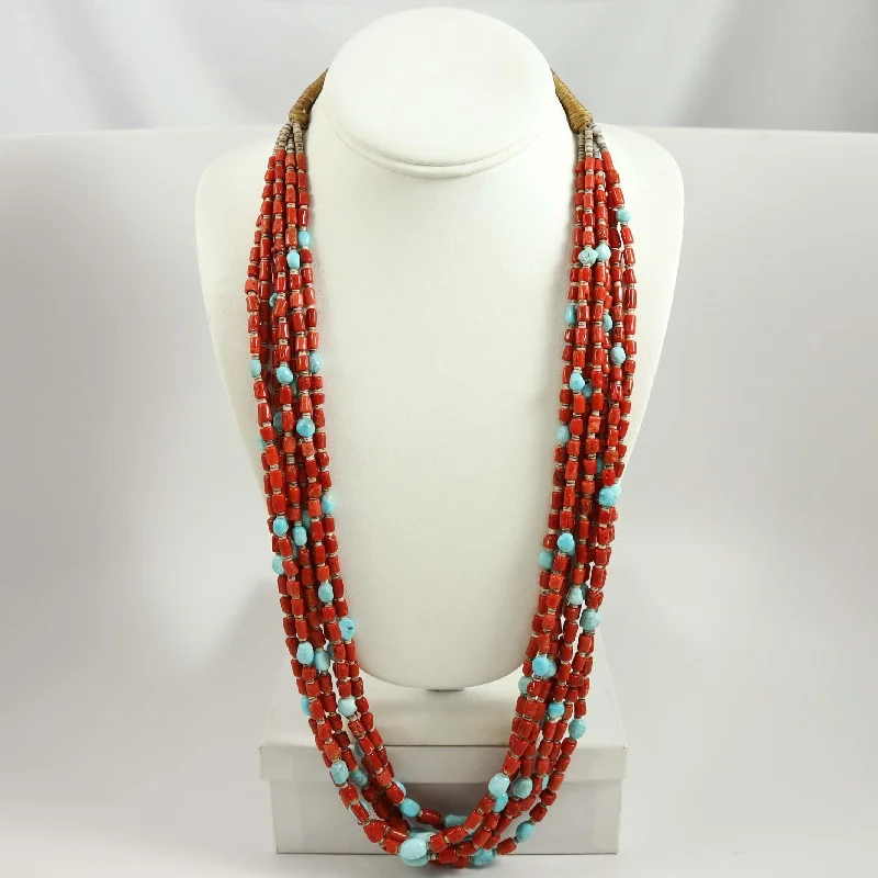 Trendy women's necklaces-Coral and Turquoise Necklace