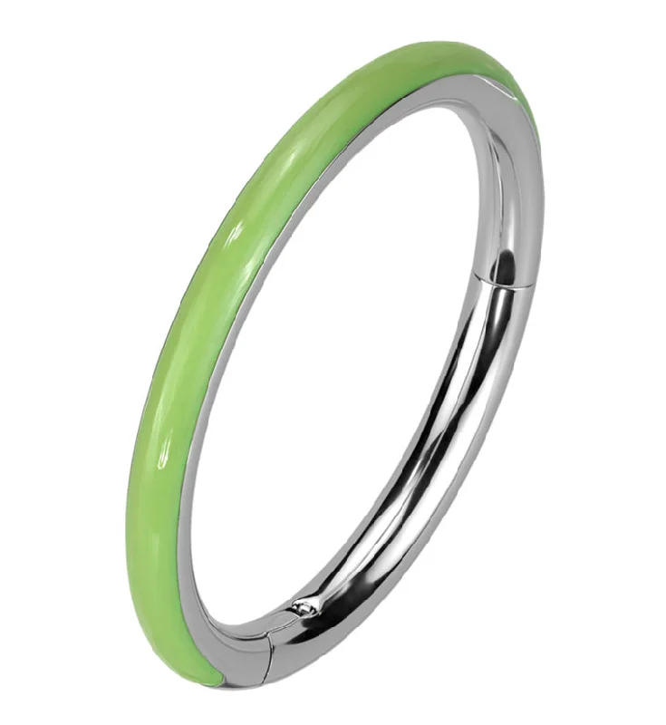 Women's Valentine's Day rings-Green Glow In The Dark Side Facing Titanium Hinged Segment Ring