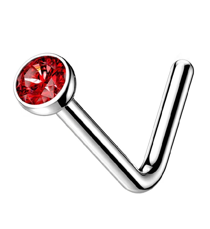 Luxury women's rings-Red CZ Top L Bend Titanium Nose Ring