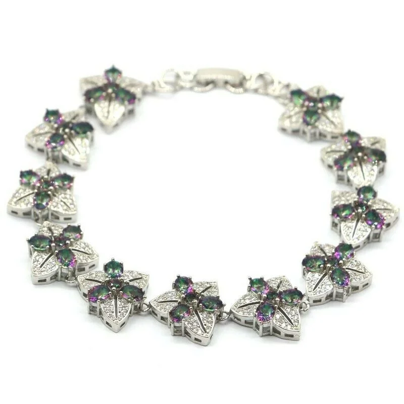 Women's Mother's Day bangles-Rainbow Mystic Topaz Micro Pave Zircon Tennis Bracelet