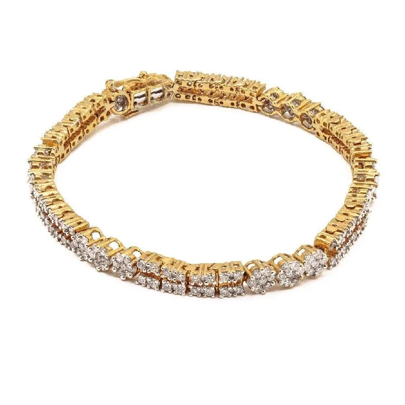 Handmade women's bangles-4.03CT Diamond Modern Tennis Bracelet Set In 18K Yellow Gold W/ Fold Over Closure