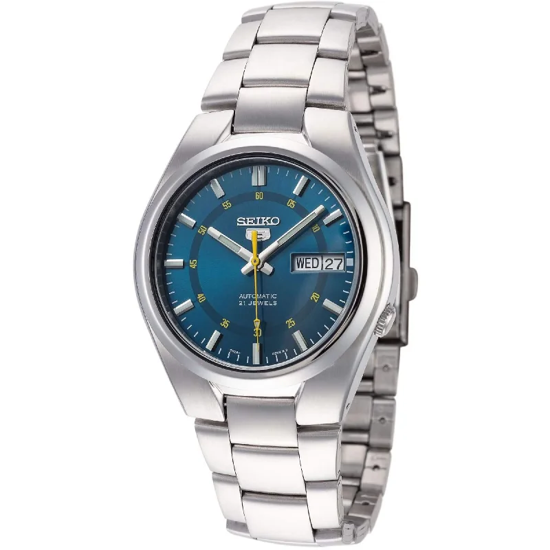 Women's K gold bangles-Seiko Men's Watch - Series 5 Automatic Blue Dial Stainless Steel Bracelet | SNK615K1