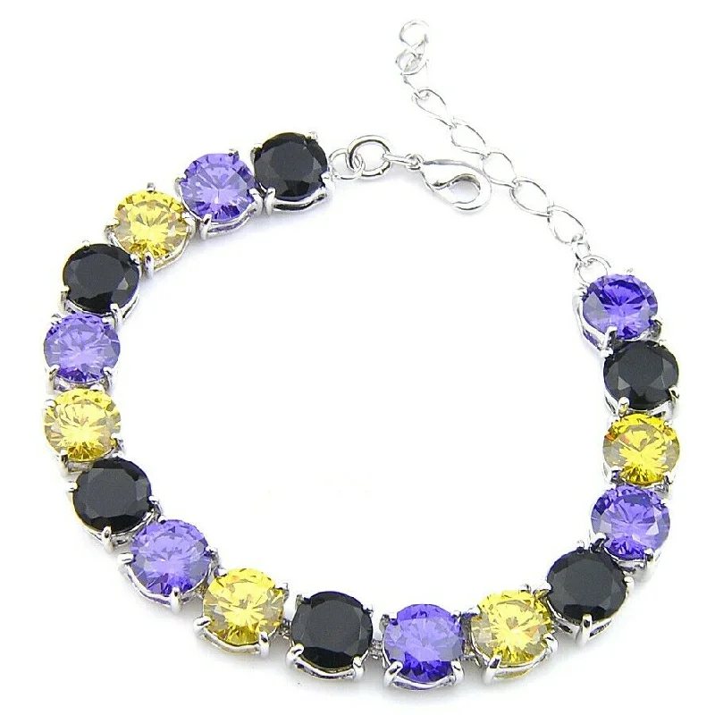 Women's anniversary bangles-Multi-Color Amethyst Citrine Black Onyx Tennis Bracelet