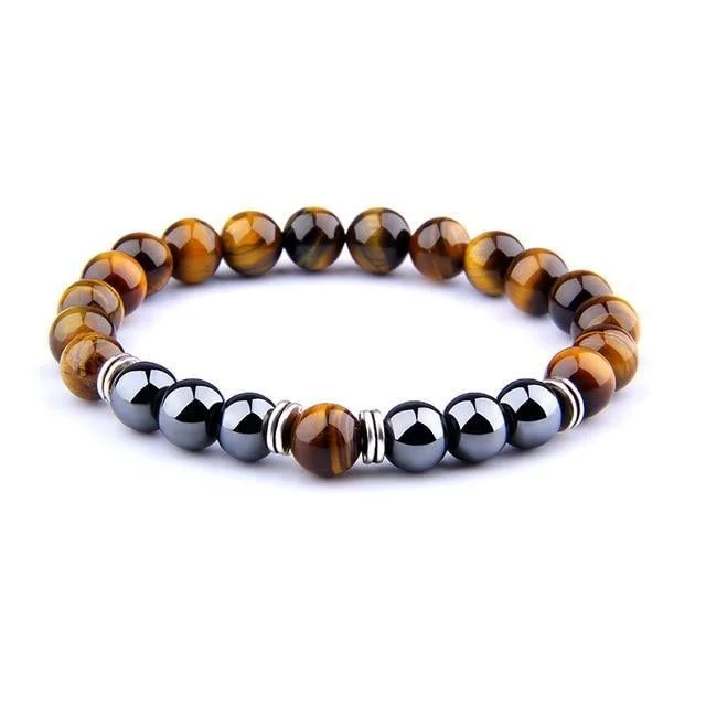 Women's seasonal bangles-8mm Tiger-Eye Hematite Bead Bracelet 9"