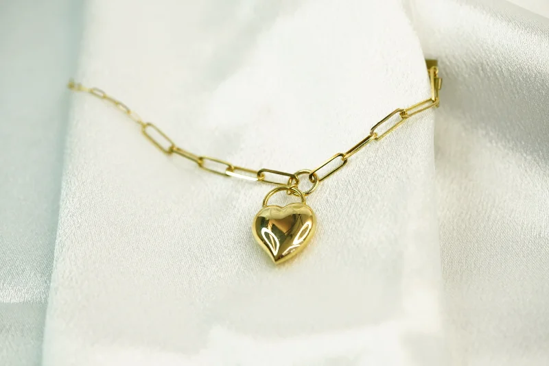 Women's investment bangles-14k Clip Heart Pendant Bracelet