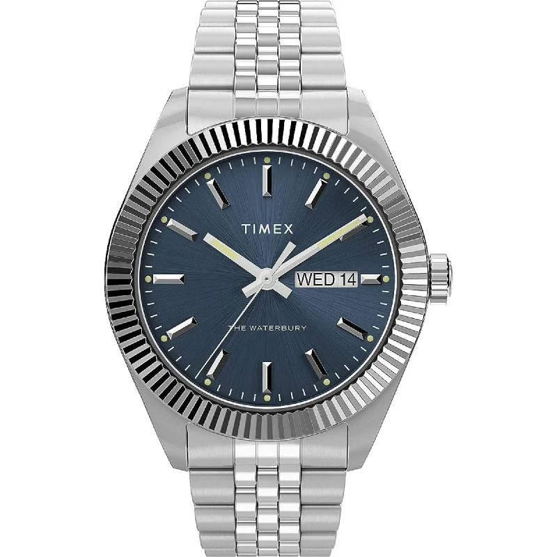 Women's cuff bracelets-Timex Men's Watch - The Waterbury Blue Dial Stainless Steel Bracelet | TW2V46000