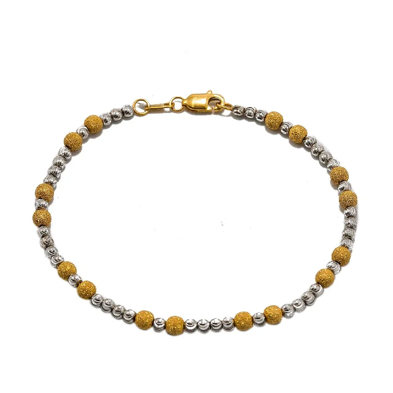 Trendy women's bangles-22K Multi Tone Gold Bracelet W/ Detailed Gold Ball Beads