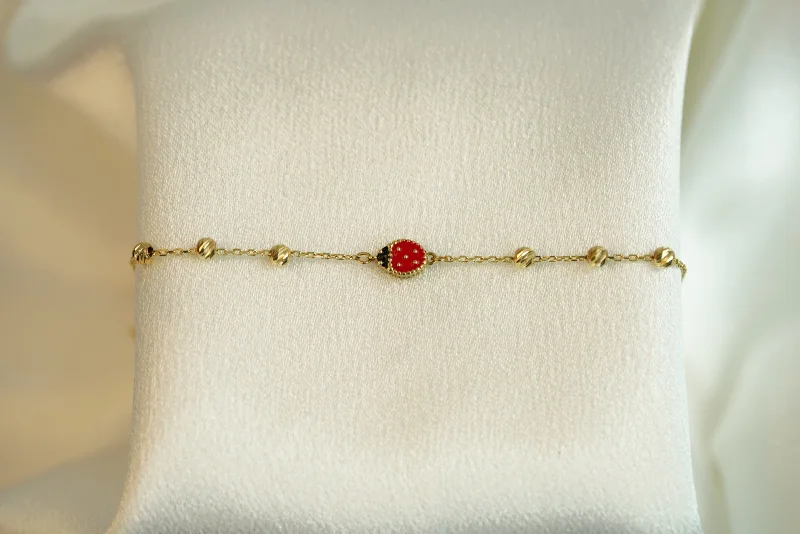 Women's custom design bangles-14k Ladybug Baby Bracelet