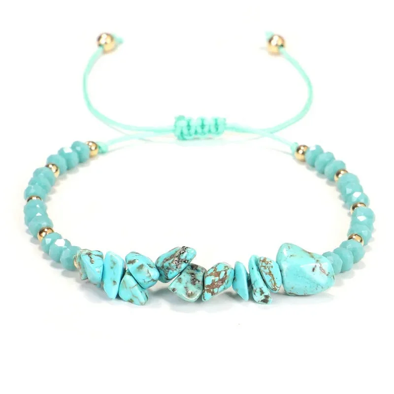 Women's statement bangles-Adjustable Turquoise Natural Stone Wish Bracelet / Friendship Bracelet