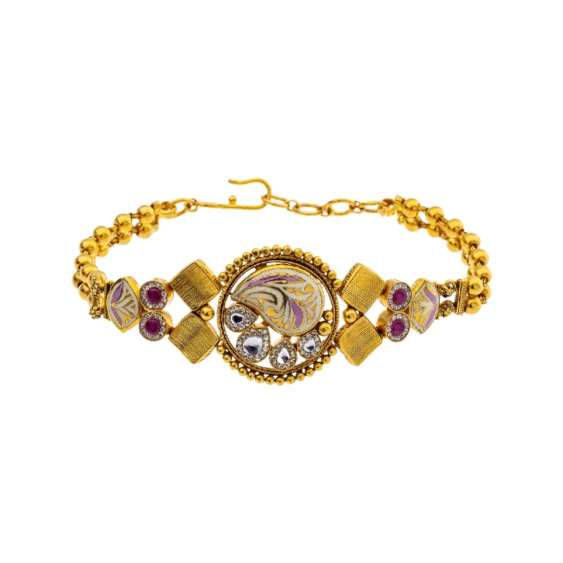 Women's anniversary bangles-22K Yellow Gold 7 inch Bracelet w/ Kundan, Ruby, & CZ (15gm)